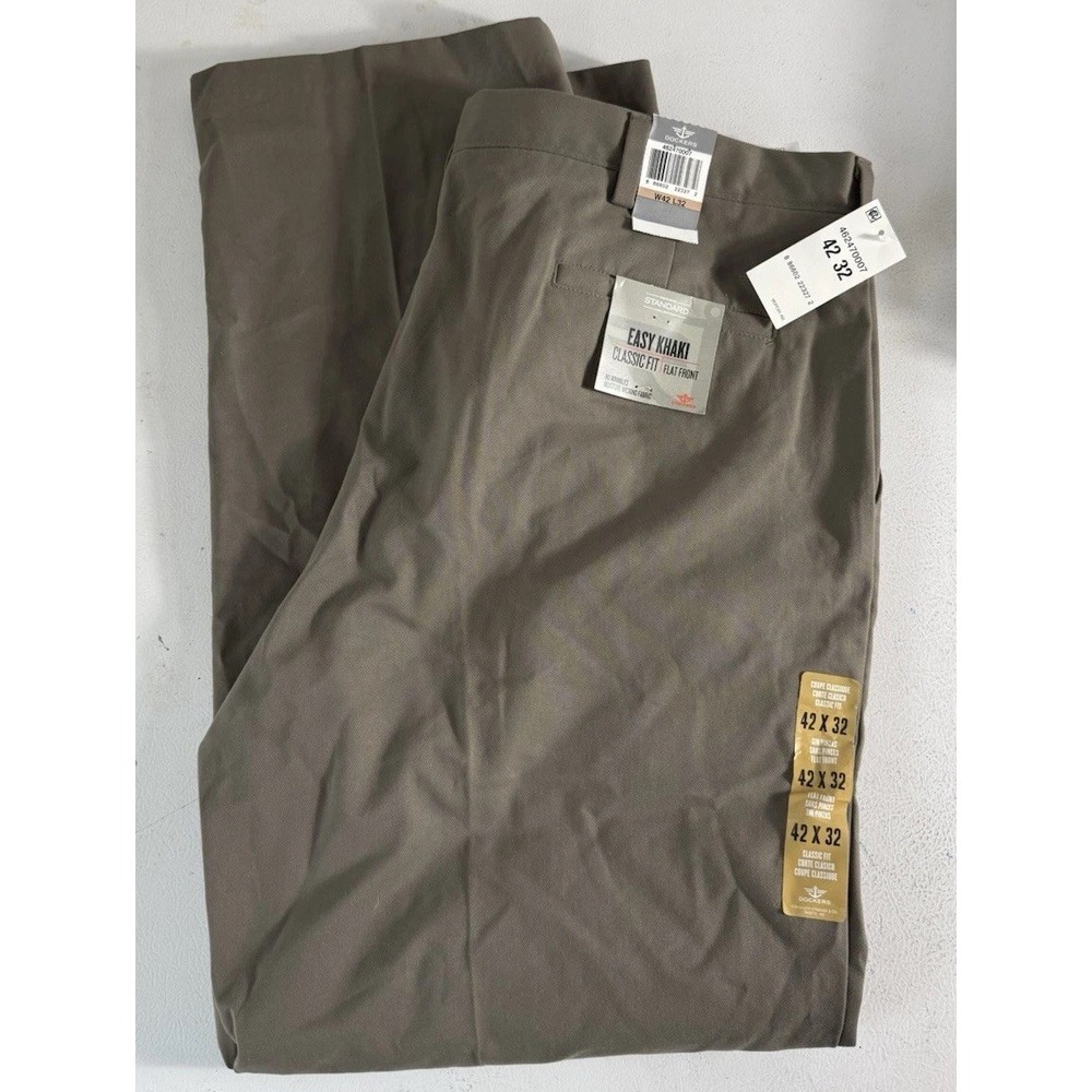 Preppy Khaki Pants Classic Dockers Standard Straight Trousers 42x32 Flat‎ Front